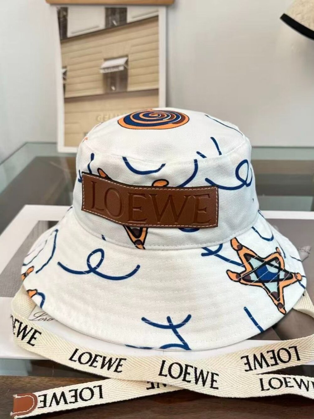 Loewe White Symbol Print Canvas Bucket Hat